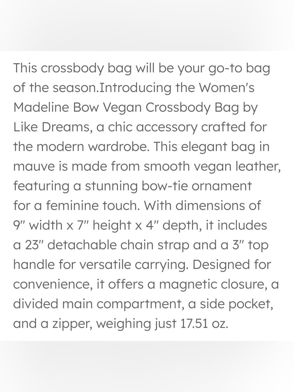 Women's Madeline Bow Vegan Crossbody in Mauve by Like Dreams - Picture 7 of 7